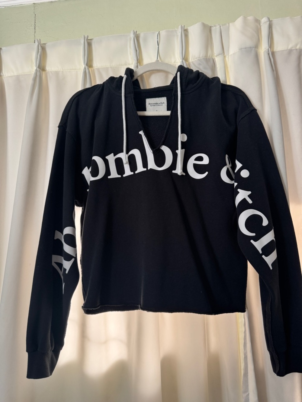 Abercrombie & Fitch Black Cropped Cowl-Neck Logo Sweater